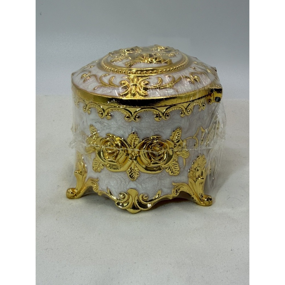 Vintage Trinket Jewelry Box Rose Gold Ornate Antique Box